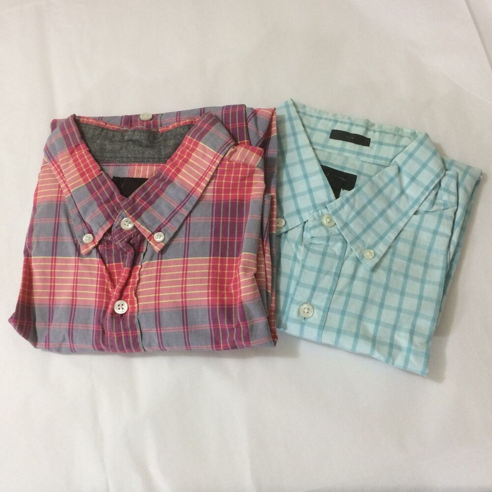J.Crew Mens Button Down Shirts Lot Of 2 Plaid Tartan 100% Cotton Medium